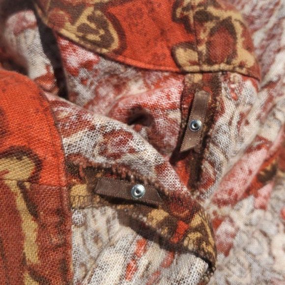 Vintage Cotton Canvas Kaftan Dress 60s 70s Fall Colors 14 16 - Picture 10 of 11